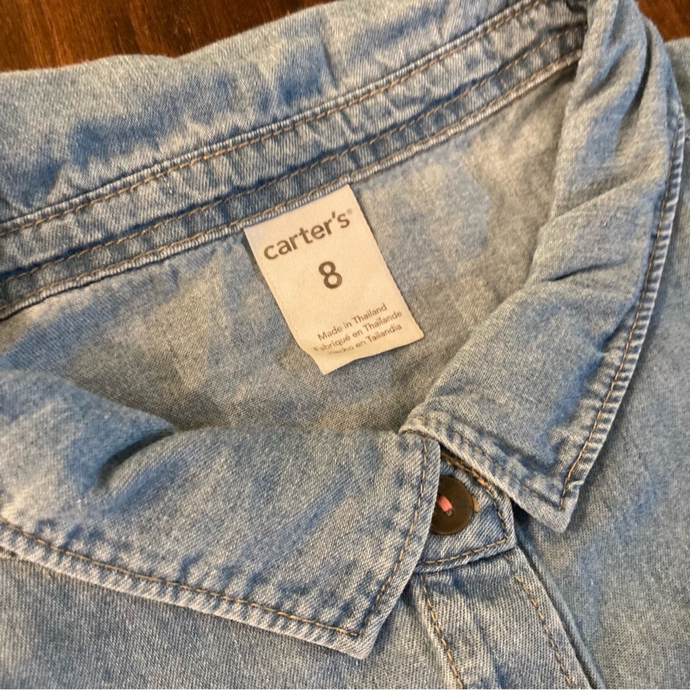 Girls Summer Outfit Blue Denim Chambray Shirt and Floral Pants Set Size Youth S - Picture 2 of 8